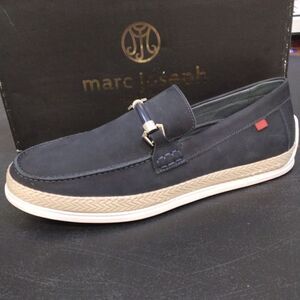 Marc Joseph Navy Blue Loafers with Tan Sole